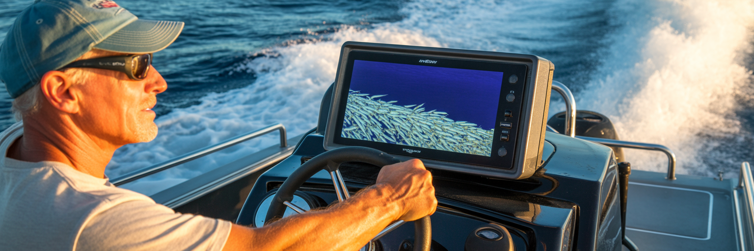 Angler using marine side-scan sonar.