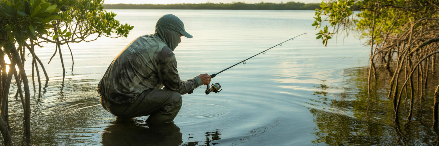 Angler wading quietly on a redfish flat.