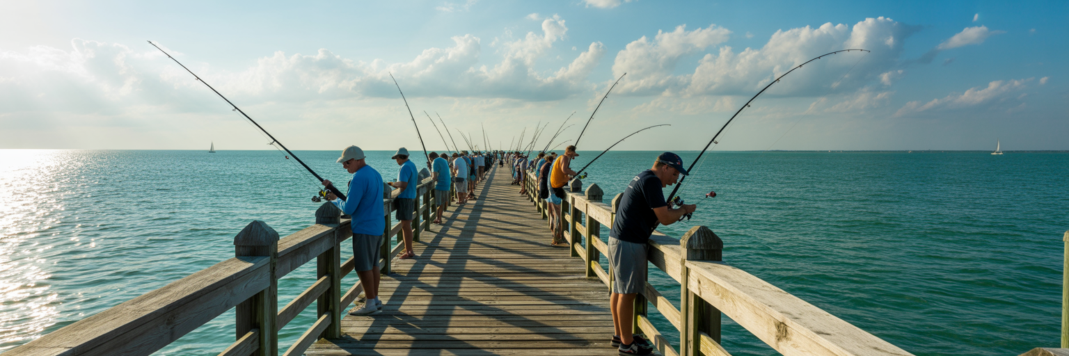 Anglers fishing on a licensed Florida pier.