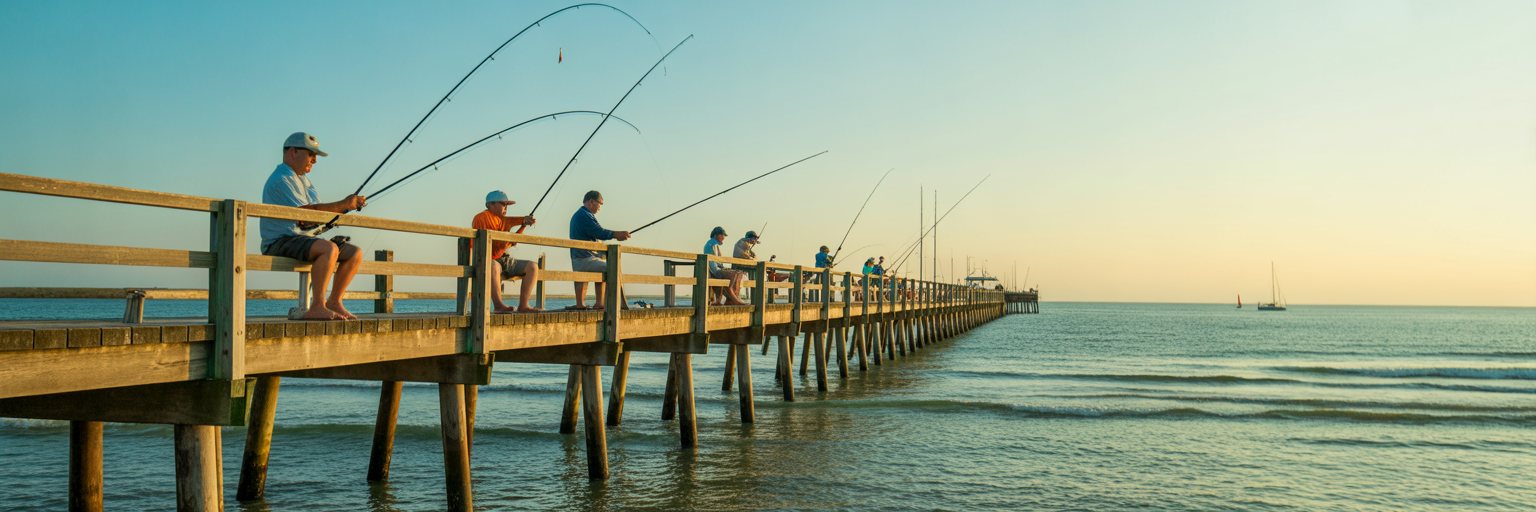 Anglers fishing on licensed Florida pier.