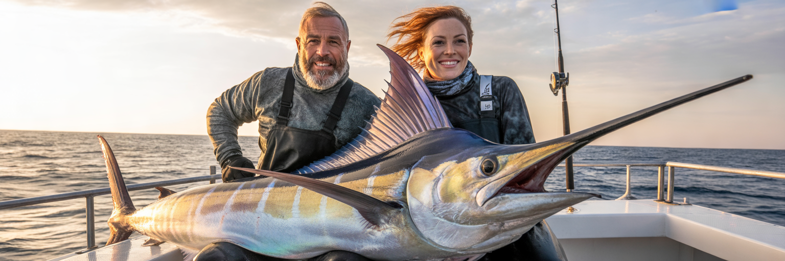 Anglers with a successful marlin catch