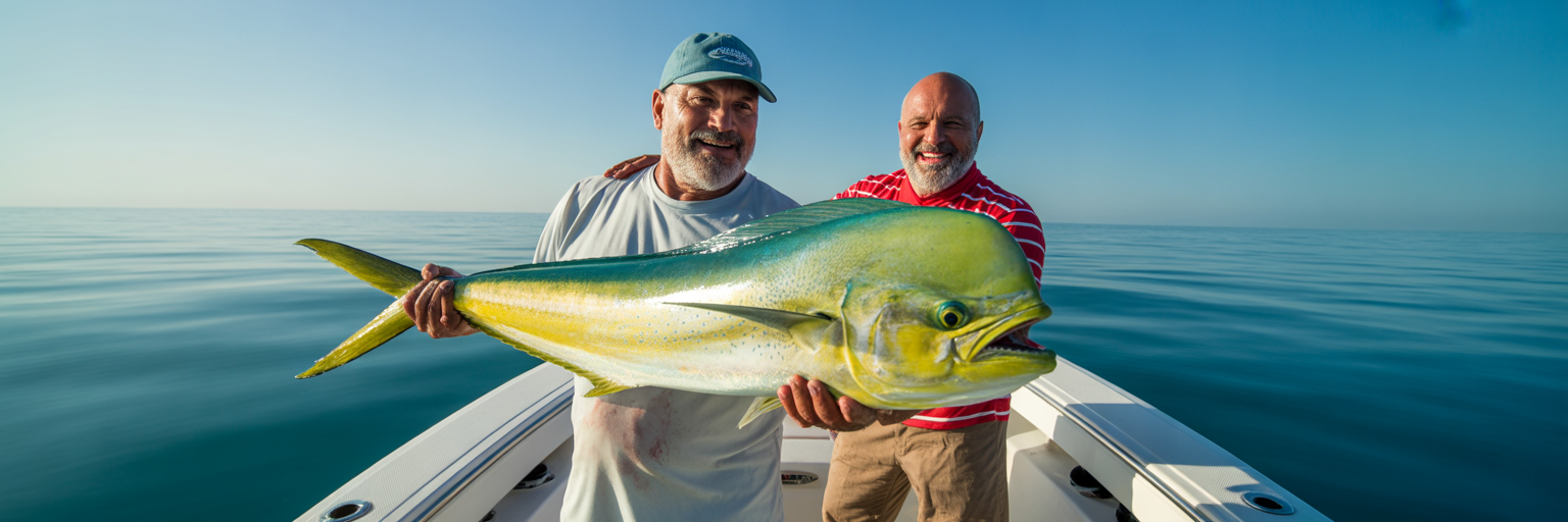 Anglers with mahi-mahi in Gulf of Mexico