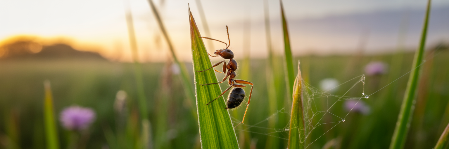 Ant controlled by parasite on grass