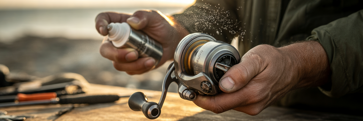 Applying corrosion inhibitor to offshore fishing reel