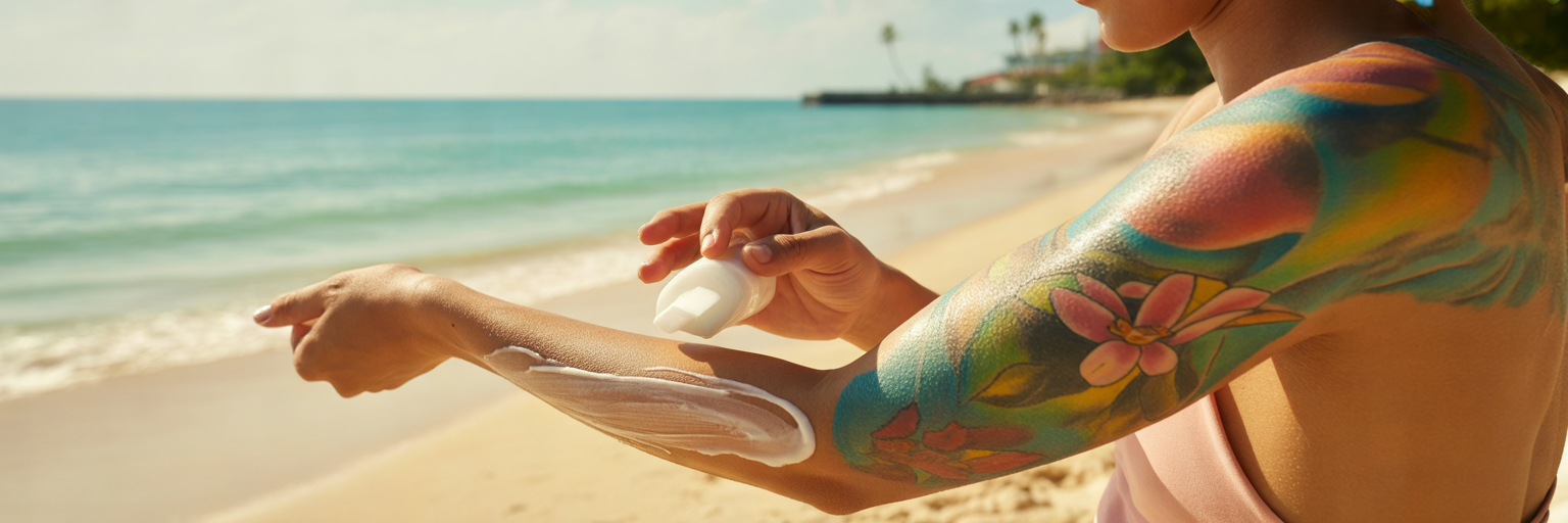Applying sunscreen to a healed tattoo.