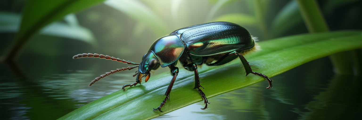 Aquatic beetle with hard exoskeleton.