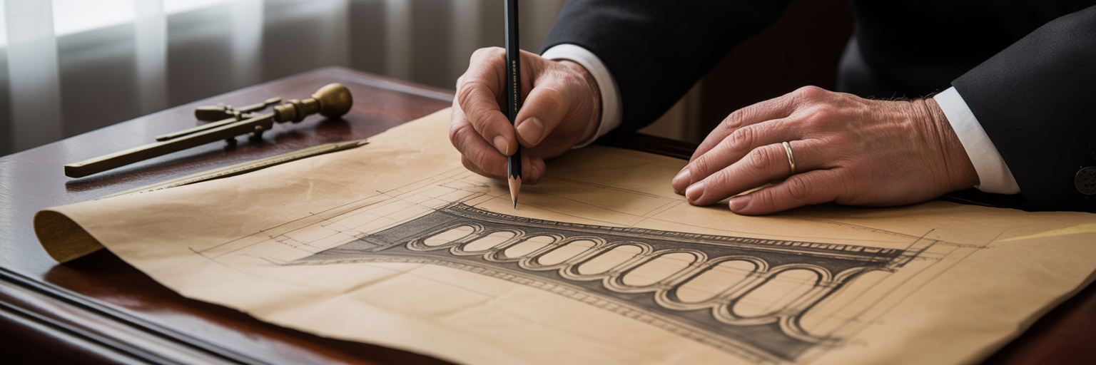 Architect drawing blueprints for a bridge.