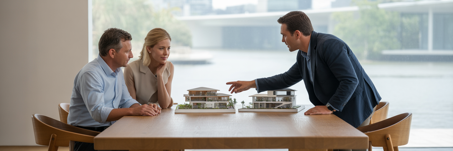 Architect guiding a couple's decision.