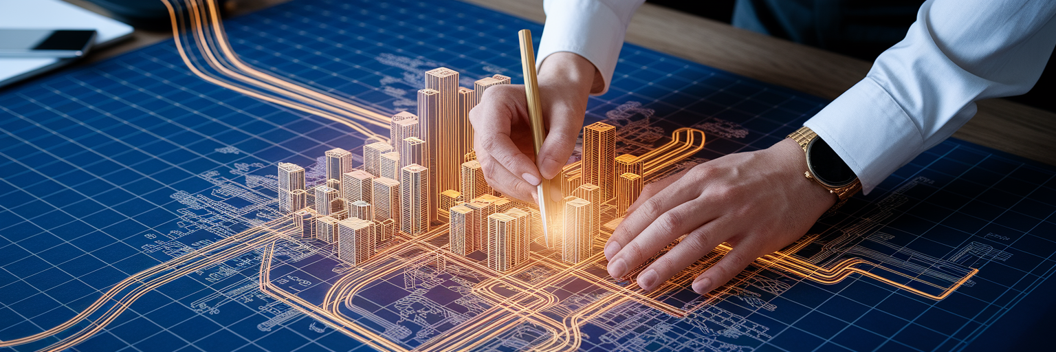 Architect mapping a secure system blueprint.