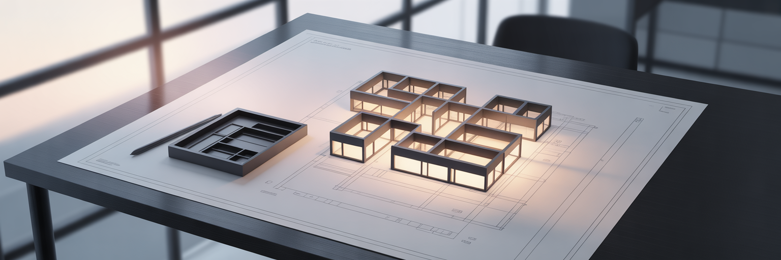 Architect's blueprint with modular grid layout.