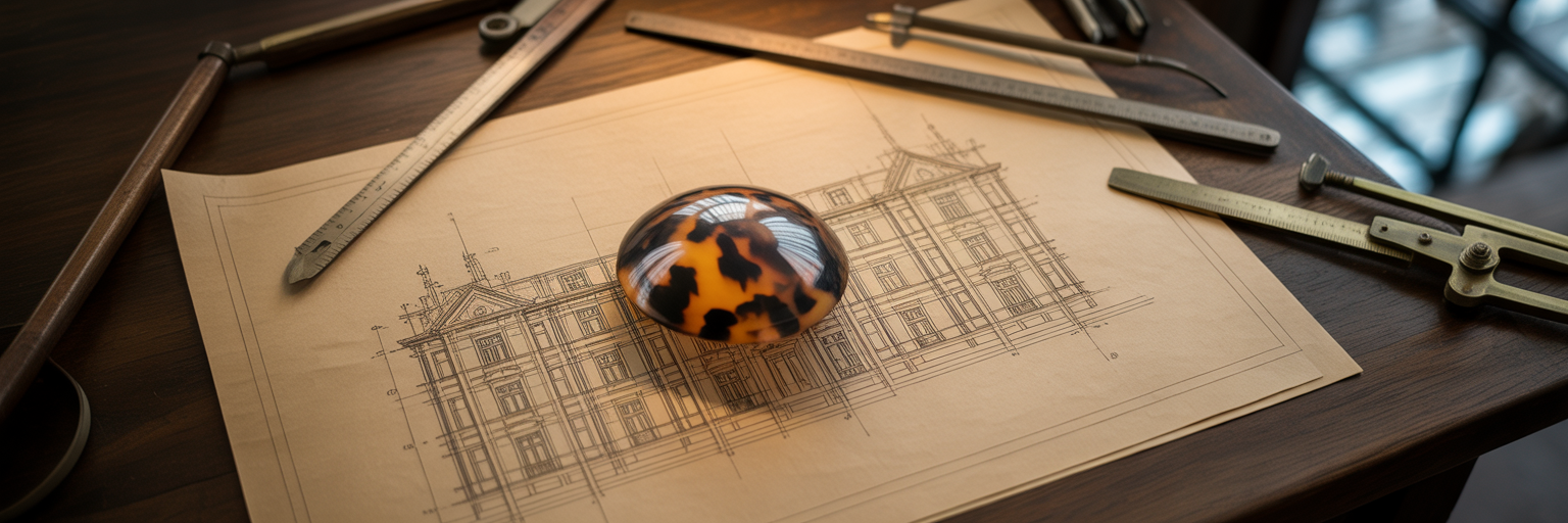 Architect's table with tortoiseshell cornerstone.