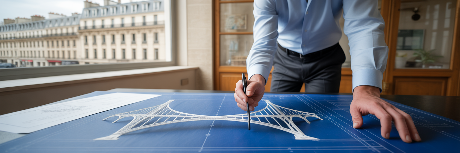 Architecte examinant le plan d'un pont résilient.