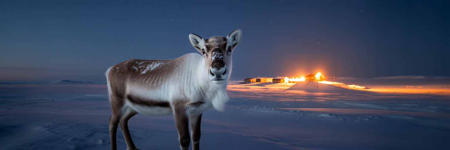 Artificial light pollution in Arctic landscape.
