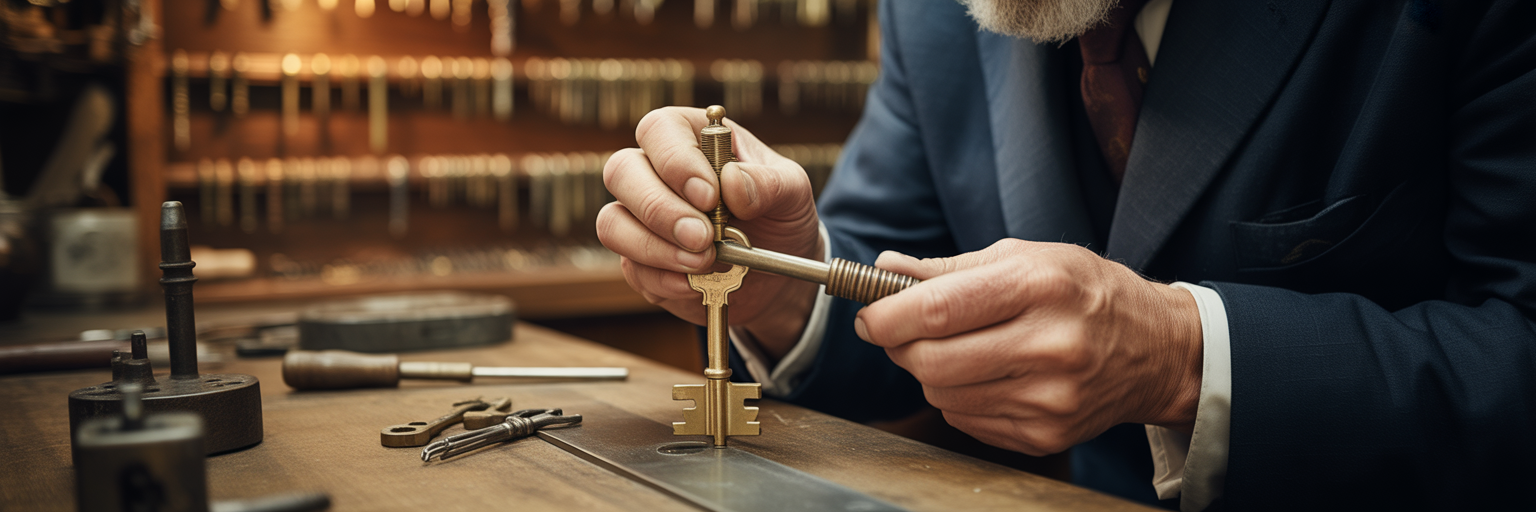 Artisan créant une clé de sécurité unique et complexe.
