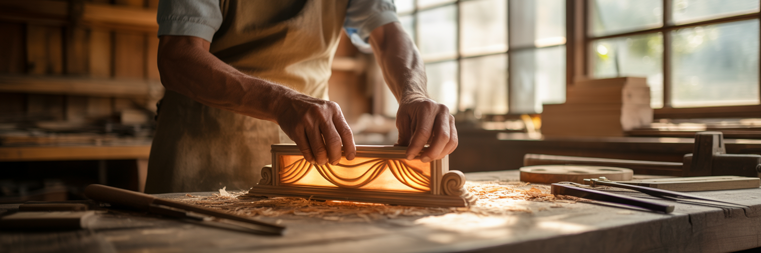 Artisan fitting glowing wood into structure.