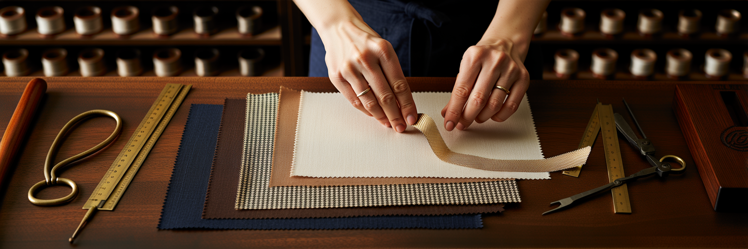 Artisan hands crafting with luxury materials.