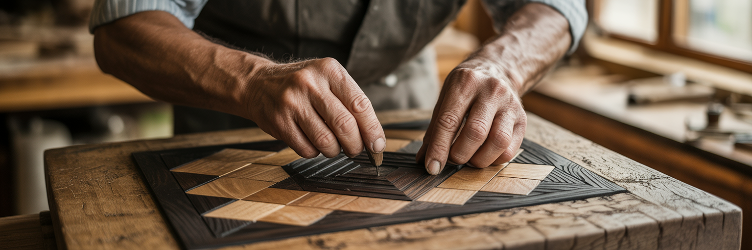 Artisan layering wood for new design.