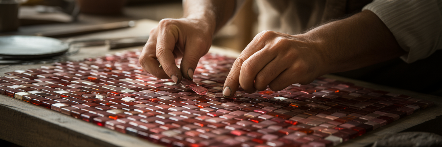 Artisan laying a precise red tile mosaic.