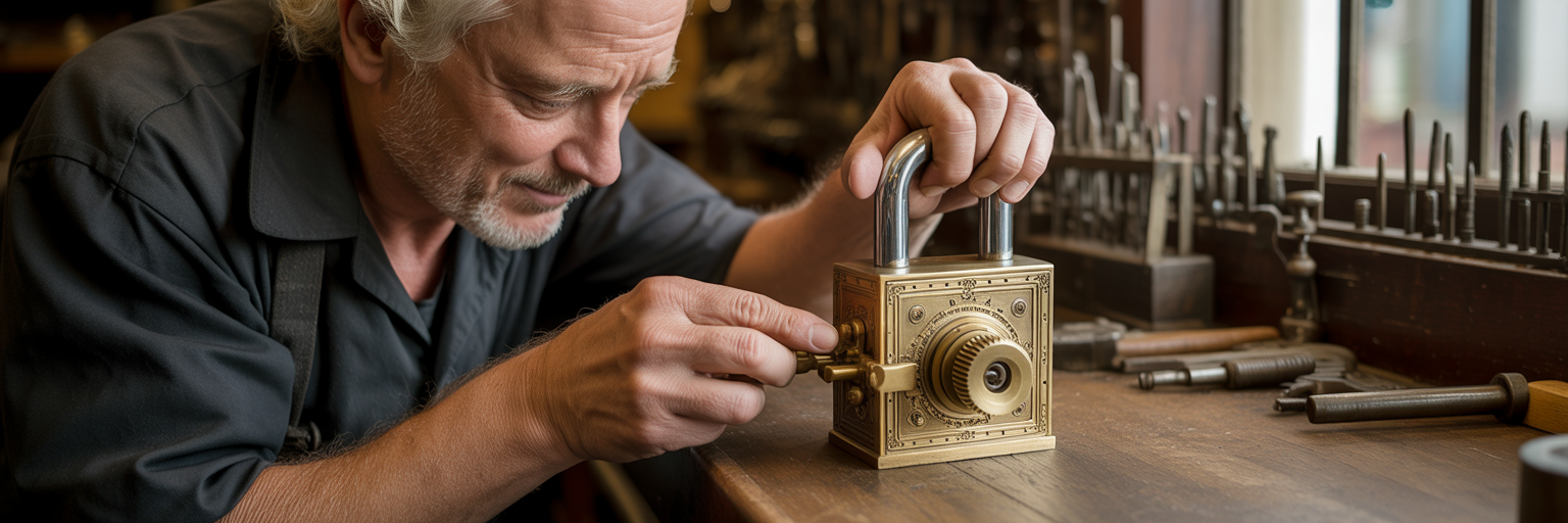 Artisan locksmith fitting a secure lock.