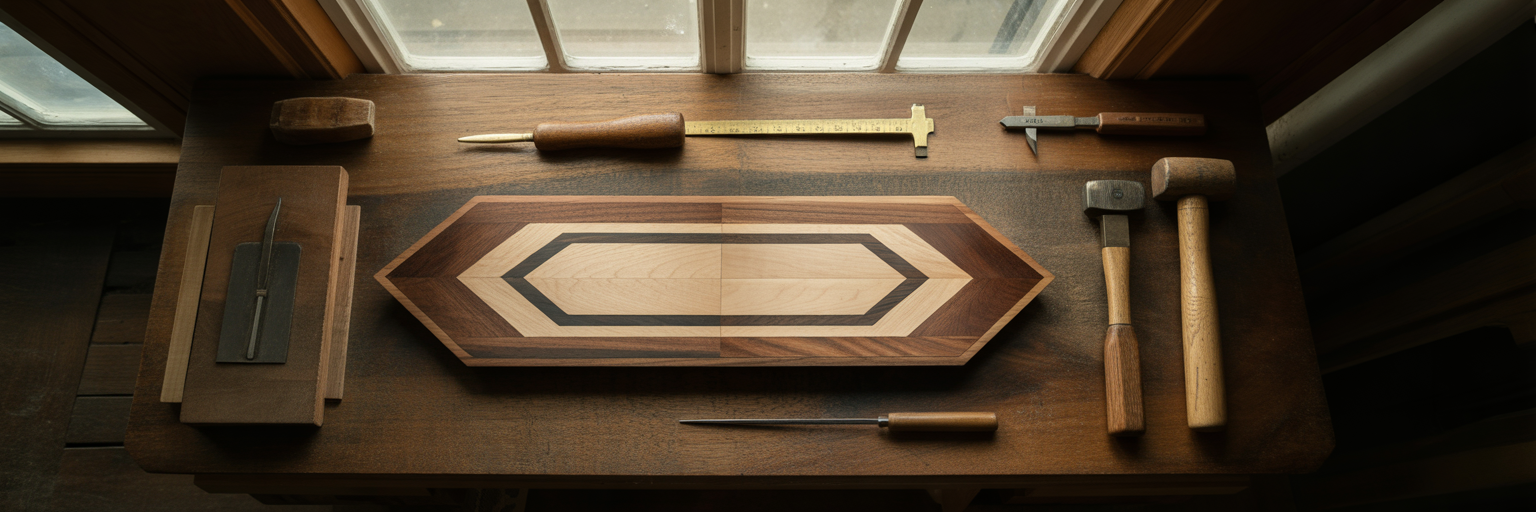 Artisan's workbench with various tools.