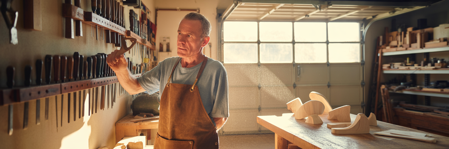 Artisan selecting tools for sculpting.