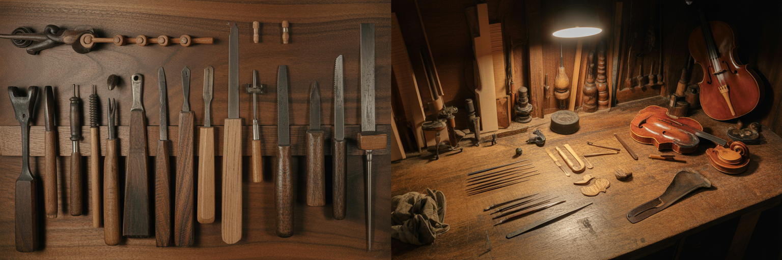 Artisan tools for crafting musical instruments.