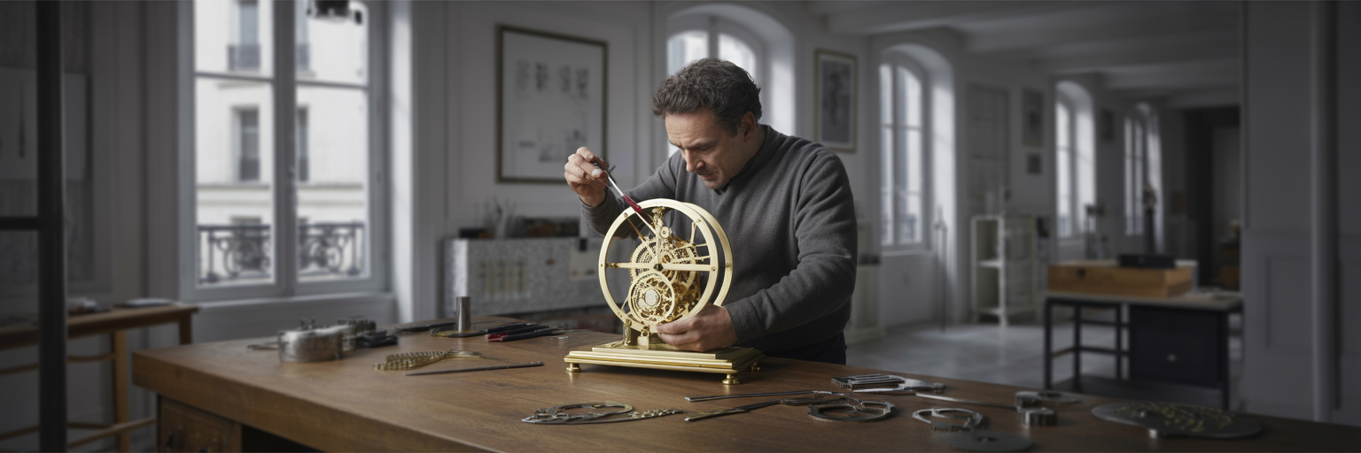 Artisan vérifiant la logique d'un mécanisme complexe.