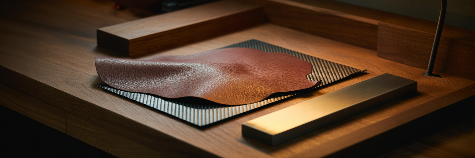 Artisan workbench with leather and carbon fiber.