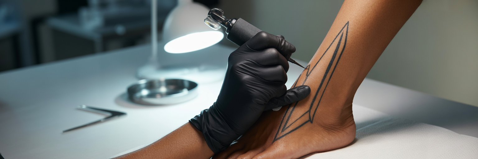 Artist creating a bold line tattoo