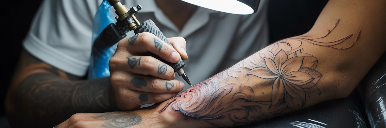 Artist creating a fusion tattoo.
