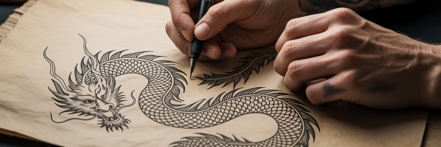 Artist designing a fusion tattoo