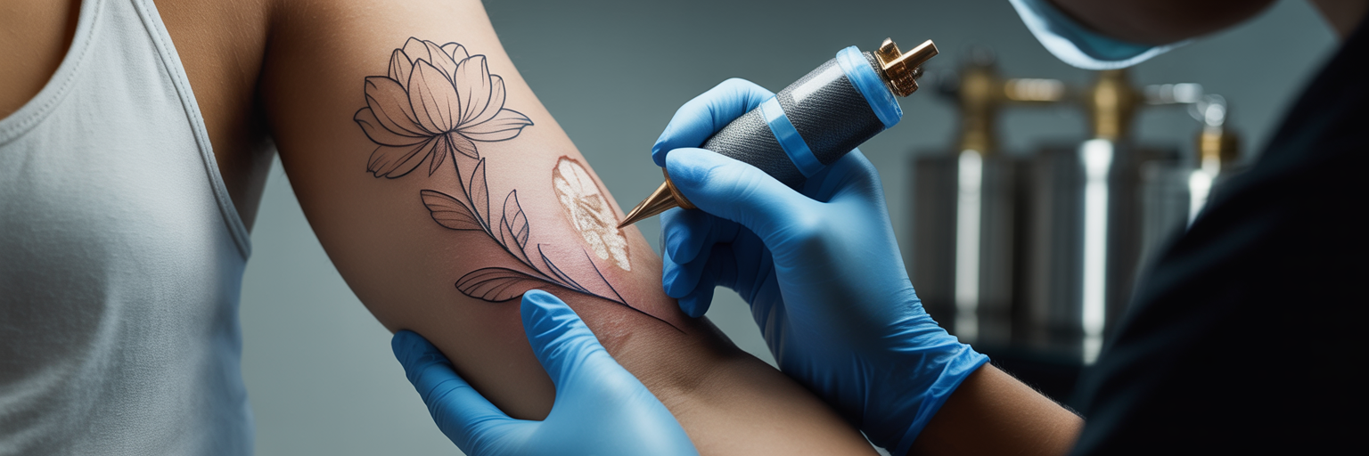 Artist designing scar cover up tattoo