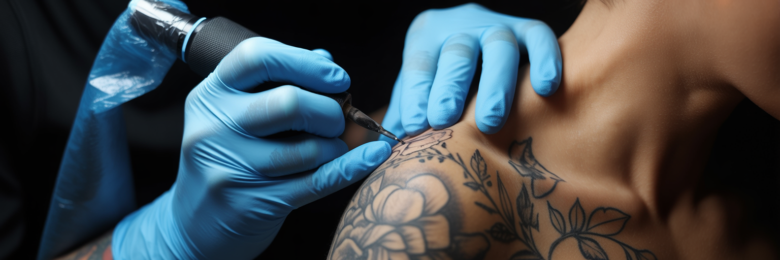 Artist performing a tattoo touch-up.