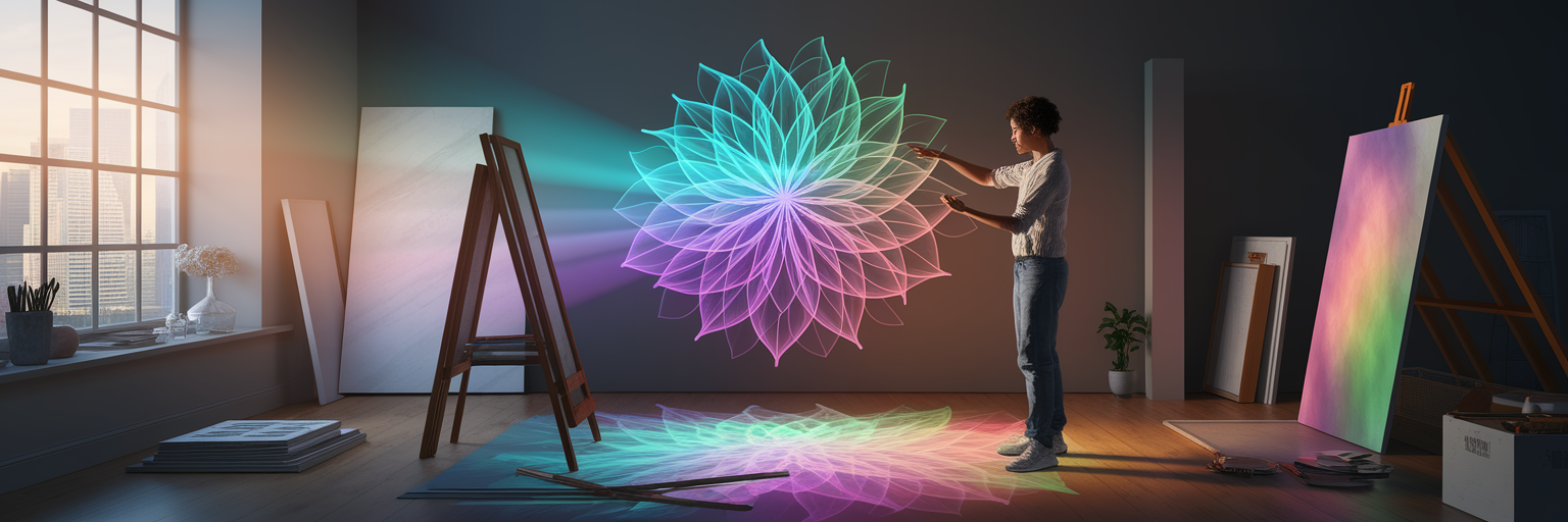 Artist shaping light into a flower.