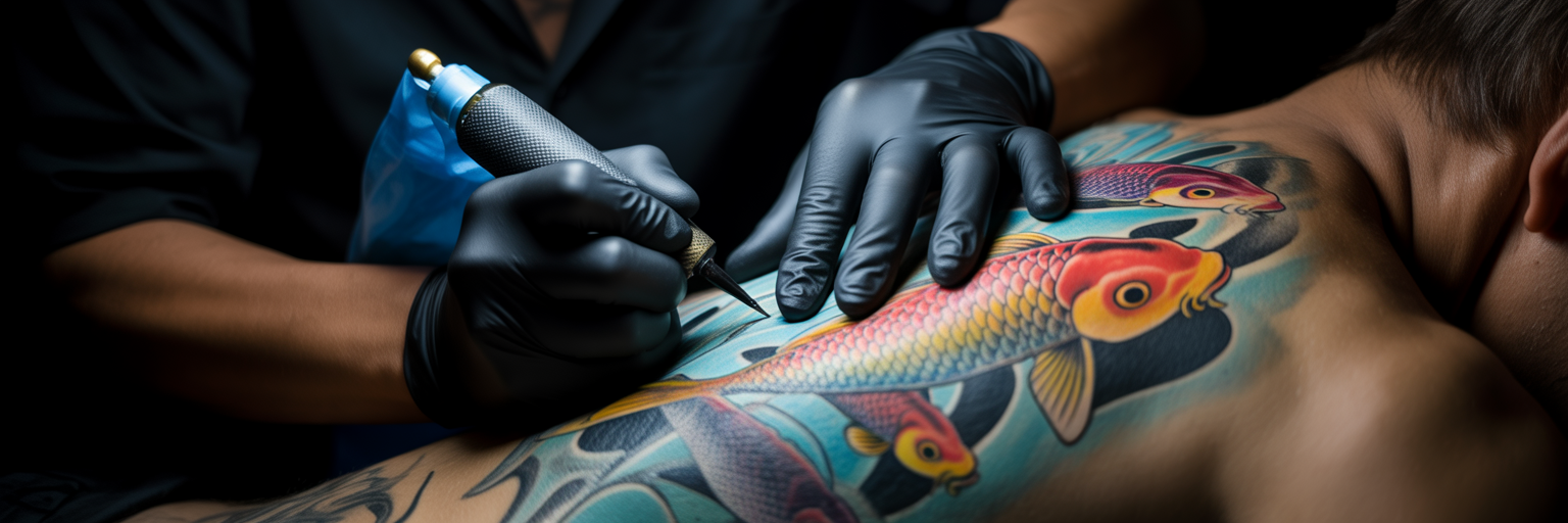 Artist tattooing a back cover-up