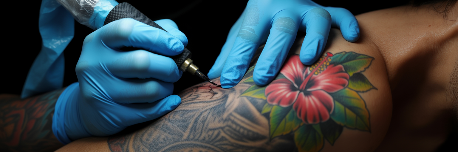 Artist tattooing a detailed cover-up design.
