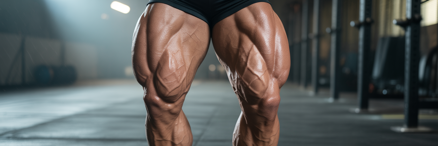 Athlete's leg muscles glowing with energy.