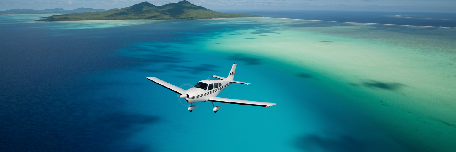 Avión pequeño sobrevolando el mar de los siete colores.