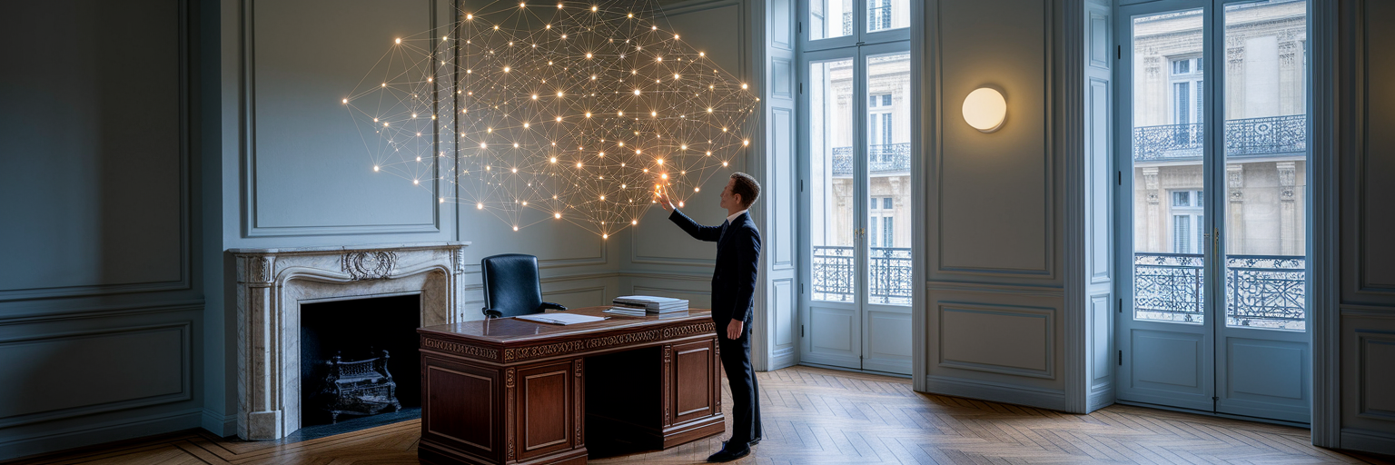Avocat interagissant avec une visualisation de données juridiques.