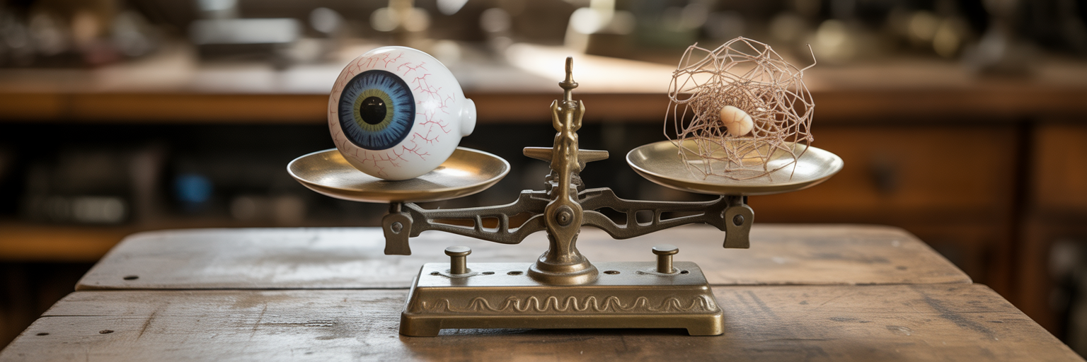 Balancing scale with eye and neural network.