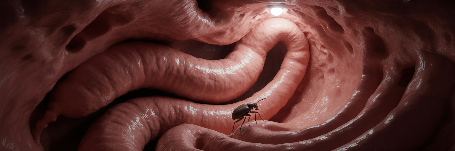 Beetle navigating a fleshy labyrinth.