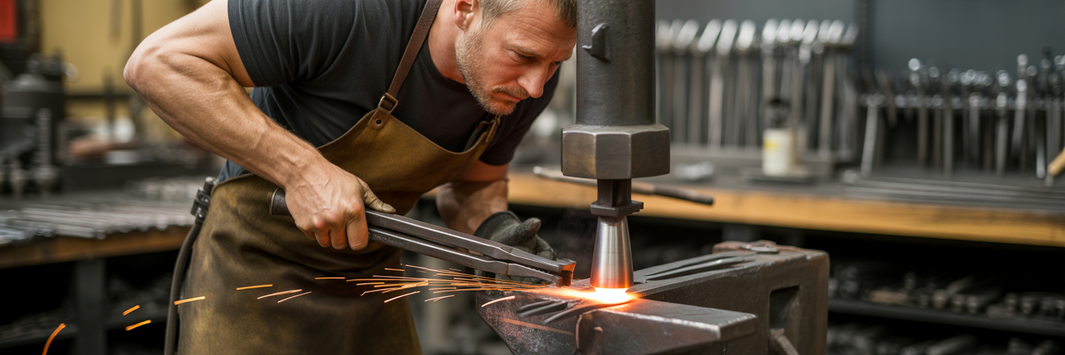Blacksmith tempering metal with controlled heat.
