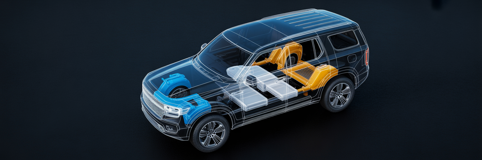 Blueprint of a car showing leak locations.
