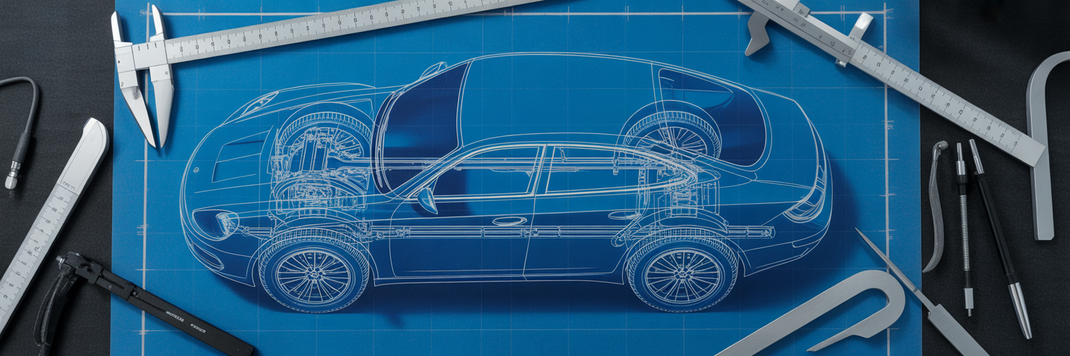 Blueprint of Subaru chassis and drivetrain.