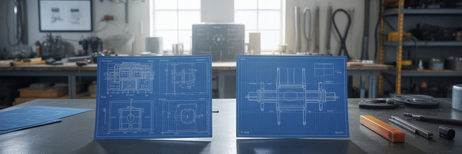 Blueprints showing two different design philosophies.
