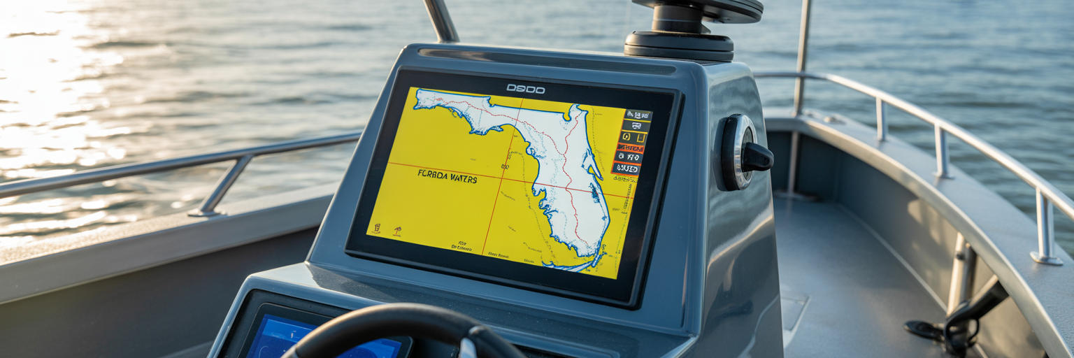 Boat chartplotter showing state and federal waters