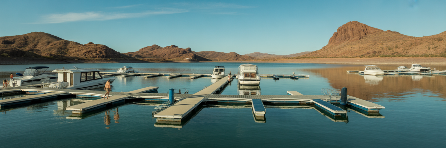 Boats docked at Scorpion Bay Marina Peoria.