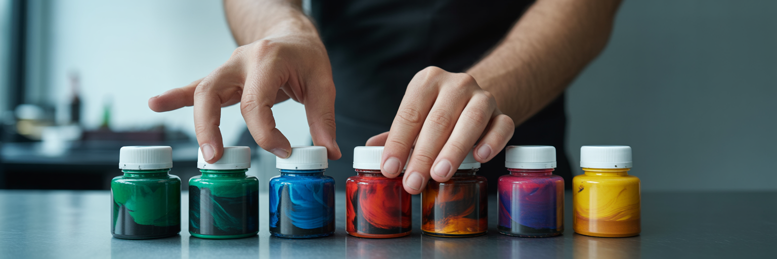 Bottles of colourful tattoo ink