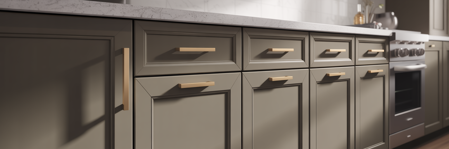 Brass cabinet edge pulls on minimalist cabinets