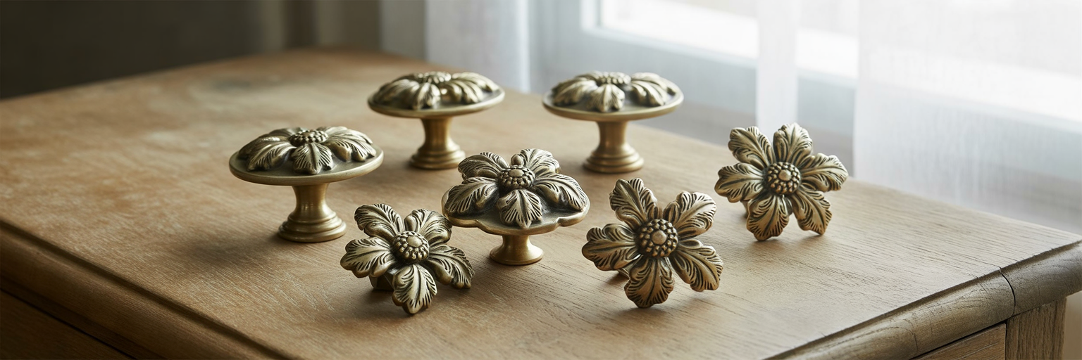 Brass floral and flower cabinet hardware